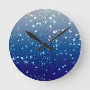 Reloj Redondo Mediano Destellos de Navidad Estrellas Cielo Azul