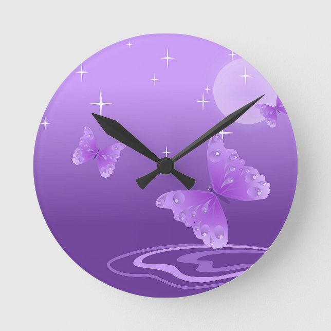 Reloj Redondo Mediano Destino hermoso del amor de los animales púrpuras (Anverso)