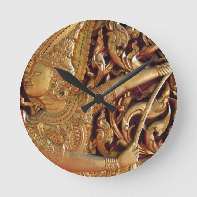 Reloj Redondo Mediano Detalle del templo budista tailandés (Anverso)