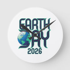 Reloj Redondo Mediano Día de la Tierra 2026 | Diseño Ecológico de Tipogr