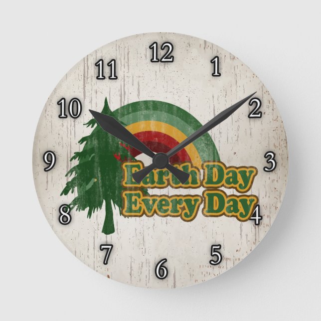 Reloj Redondo Mediano Día de la Tierra todos los días, arco iris retro (Anverso)