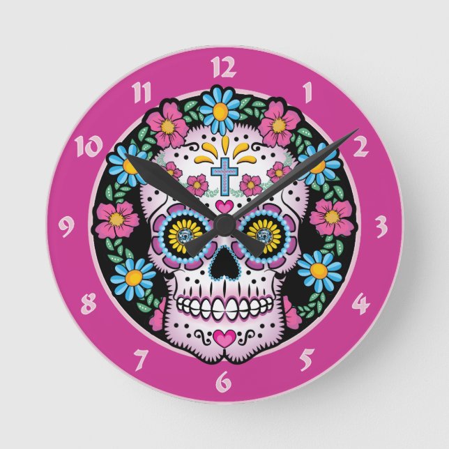 Reloj Redondo Mediano Dia de los Muertos Skull (Anverso)
