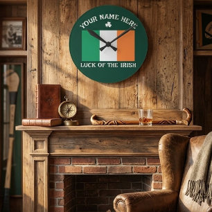 Reloj Redondo Mediano Día de San Patricio Bandera de Irlanda Nombre pers
