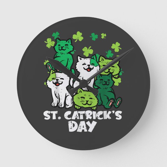 Reloj Redondo Mediano Día de San Patricios Gatos Catricks Santo Pattys (Anverso)