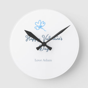 Reloj Redondo Mediano Día de San Valentín feliz azul amor nombre flor rú