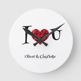 Reloj Redondo Mediano Día de San Valentín moderno de corazón floral rojo