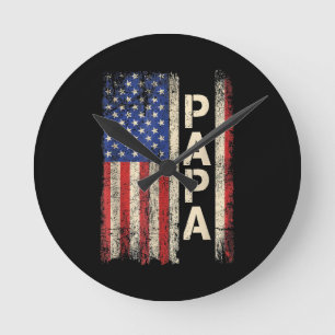 Reloj Redondo Mediano Día del padre de la bandera norteamericana de papá