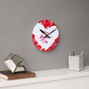 Reloj Redondo Mediano Día Feliz de la Madre Arte Floral de Pétalos de Ro