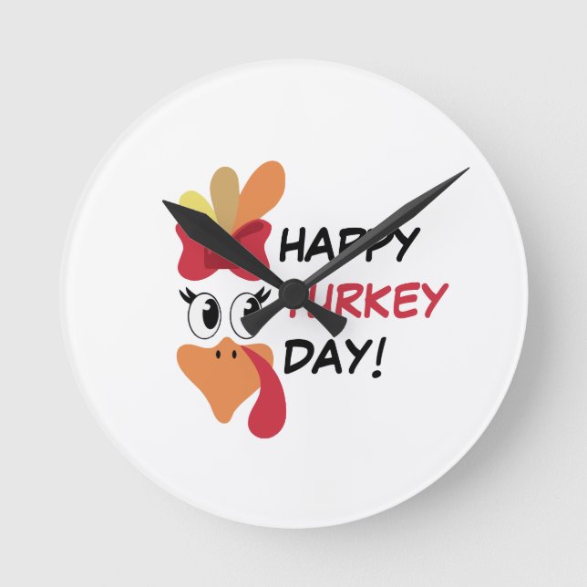 Reloj Redondo Mediano Día feliz de pavo (Anverso)