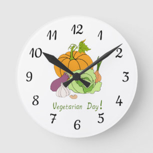 Reloj Redondo Mediano Día Mundial de la Vegetariana Minimalista