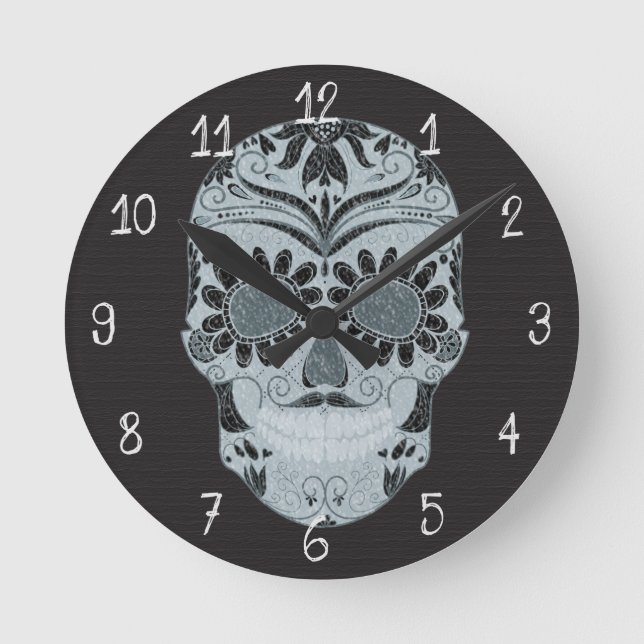 Reloj Redondo Mediano Día retro de la calavera del azúcar muerto (Anverso)