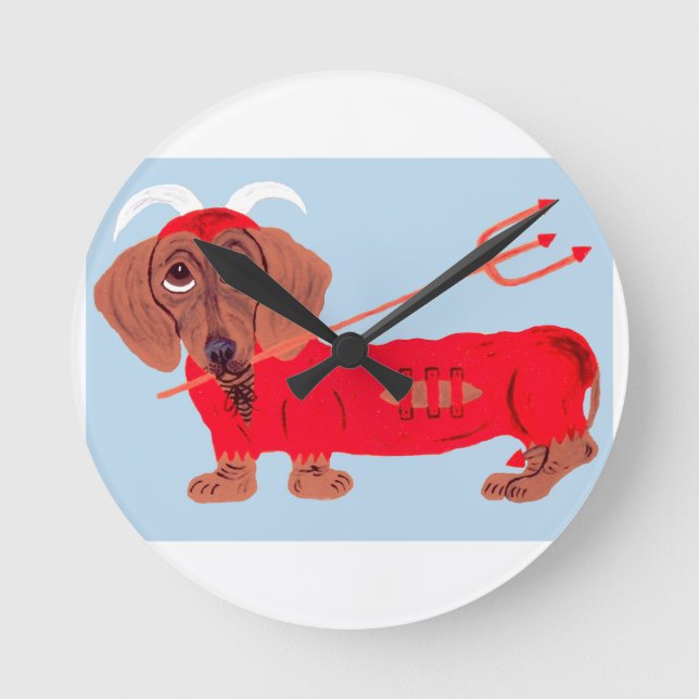 Reloj Redondo Mediano Diablo Dachshund (Anverso)