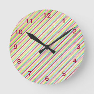 Reloj Redondo Mediano Diagonal Stripes Colorful Pattern Wall Clock