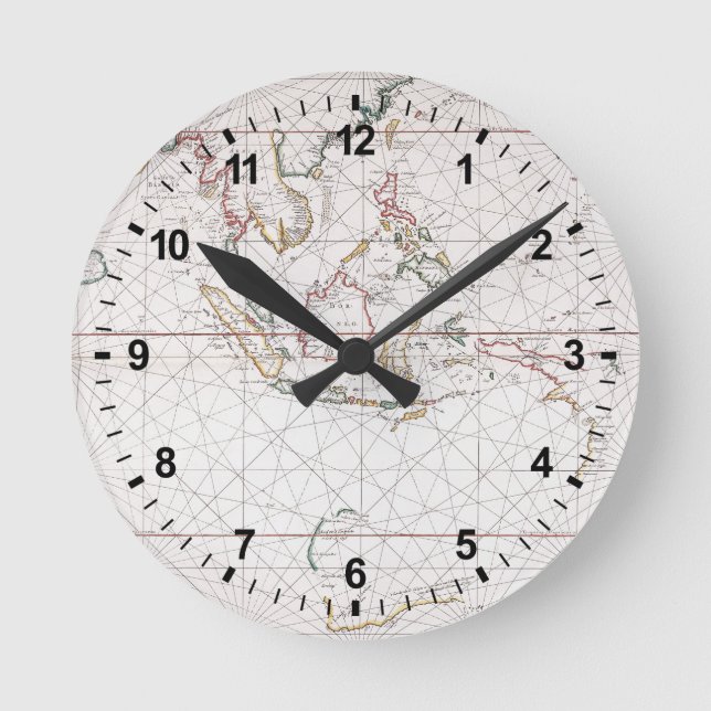 Reloj Redondo Mediano Diagrama del mar al este de la India | Indonesia (Anverso)