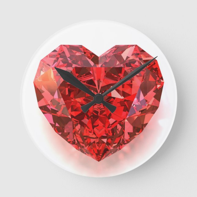 Reloj Redondo Mediano Diamante con forma de corazón rojo (Anverso)