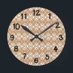 Reloj Redondo Mediano Diamantes Art Deco<br><div class="desc">Este reloj de pared tiene un diseño art deco de diamantes superpuestos en marrón y marrón en un campo de blanco.</div>
