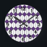 Reloj Redondo Mediano Diamantes y exageraciones Art Deco<br><div class="desc">Este reloj tiene un diseño Art Déco de hexágonos blancos con una línea negra en los diamantes medianos y morados.</div>