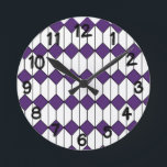 Reloj Redondo Mediano Diamantes y exageraciones Art Deco<br><div class="desc">Este reloj tiene un diseño Art Déco de hexágonos blancos con una línea negra en los diamantes medianos y morados.</div>