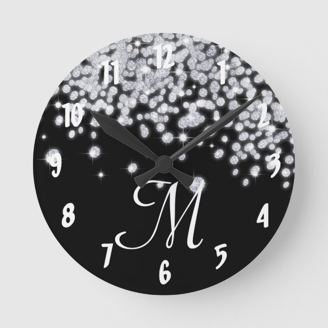 Reloj Redondo Mediano Diamond Jewels Jewelry Monogram Initial Wall Clock (Anverso)
