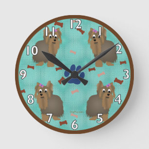 Reloj Redondo Mediano Dibujo animado Yorkshire Terrier