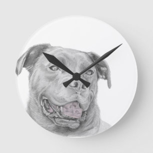 Reloj Redondo Mediano Dibujo de arte de Pit Bull