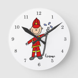 Reloj Redondo Mediano Dibujo de bombero con palitos