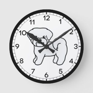 Reloj Redondo Mediano Dibujo de dibujos animados de perro maltés blanco