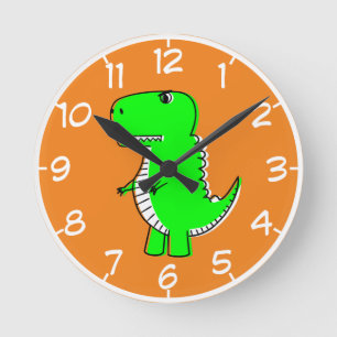 Reloj Redondo Mediano Dibujo de dinosaurios verdes