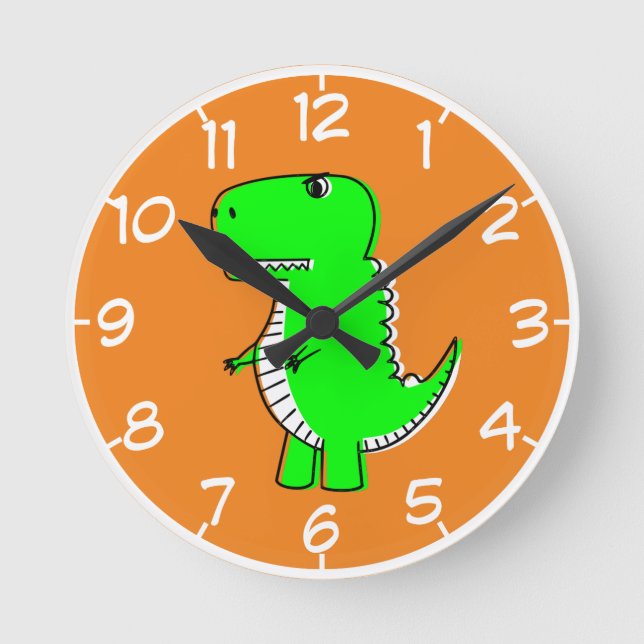 Reloj Redondo Mediano Dibujo de dinosaurios verdes (Anverso)