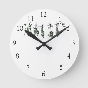Reloj Redondo Mediano Dibujo de jardín de hierbas minimalista boho botán