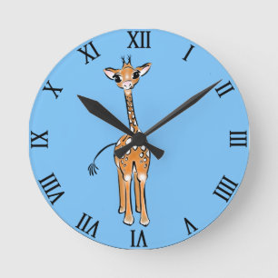 Reloj Redondo Mediano Dibujo de jirafa cutánea, animales de safari