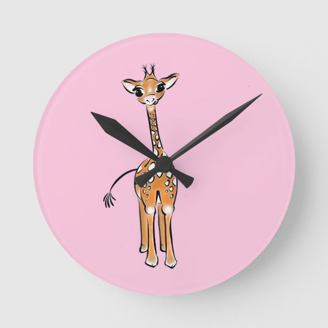 Reloj Redondo Mediano Dibujo de jirafa linda, animales de safari  (Anverso)