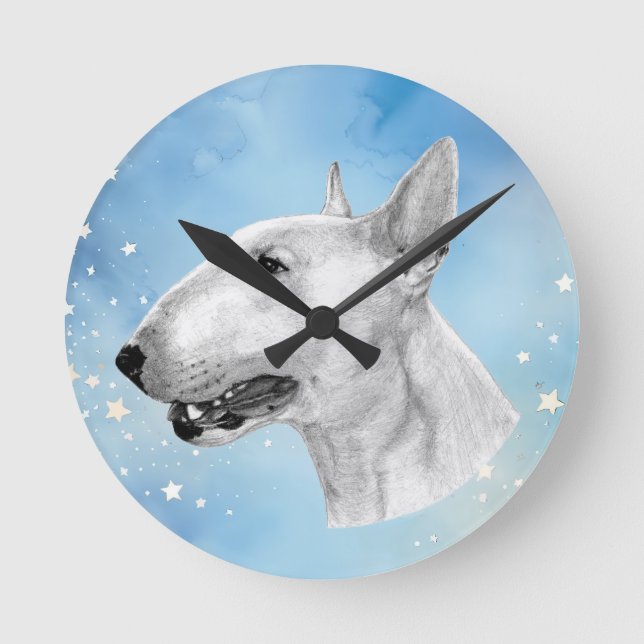 Reloj Redondo Mediano Dibujo de lápiz de Bull Terrier (Anverso)