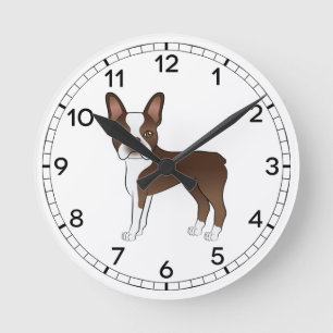 Reloj Redondo Mediano Dibujo de perro adorable y aburrido de Boston