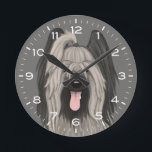 Reloj Redondo Mediano Dibujo de perro de Briard Cute<br><div class="desc">Un divertido reloj de pared para la casa o la oficina. Hace un regalo genial para los amantes de Briard. Echa un vistazo al Doodle World de Jenn para ver más relojes decorativos y decoración de casa con temática de raza de perro.</div>