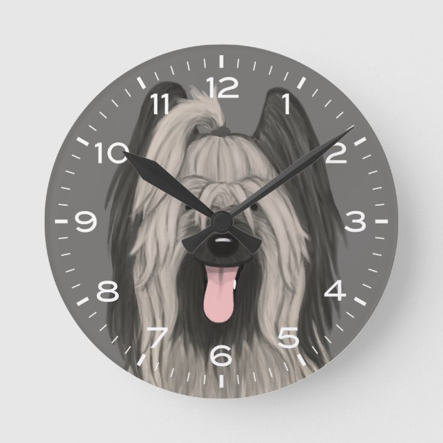 Reloj Redondo Mediano Dibujo de perro de Briard Cute (Anverso)