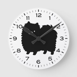 Reloj Redondo Mediano Dibujo de perro Pomerania negro lindo