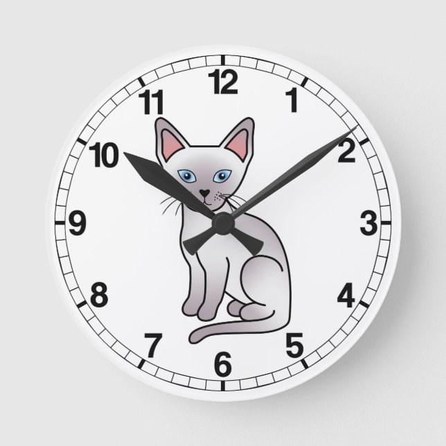 Reloj Redondo Mediano Dibujo de Personalizado de gato de raza siamesa (Anverso)