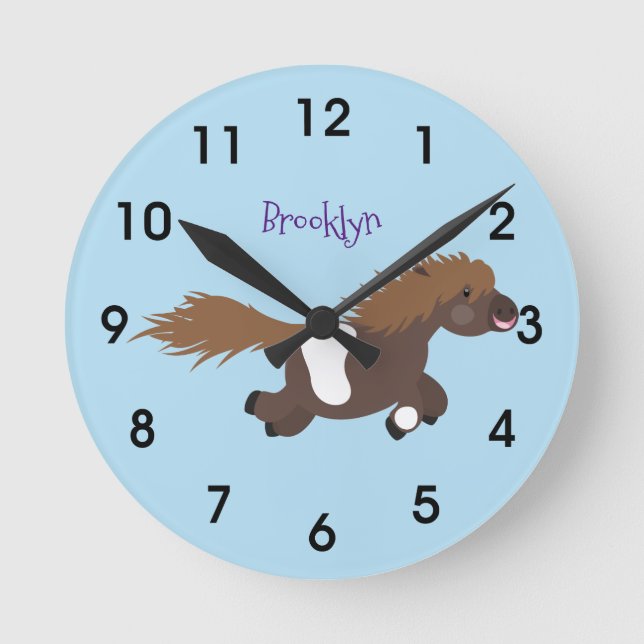 Reloj Redondo Mediano Dibujo de pony Shetland corriendo lindo estilo car (Anverso)
