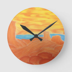 Reloj Redondo Mediano Dibujo de tallas de paisajes del suroeste