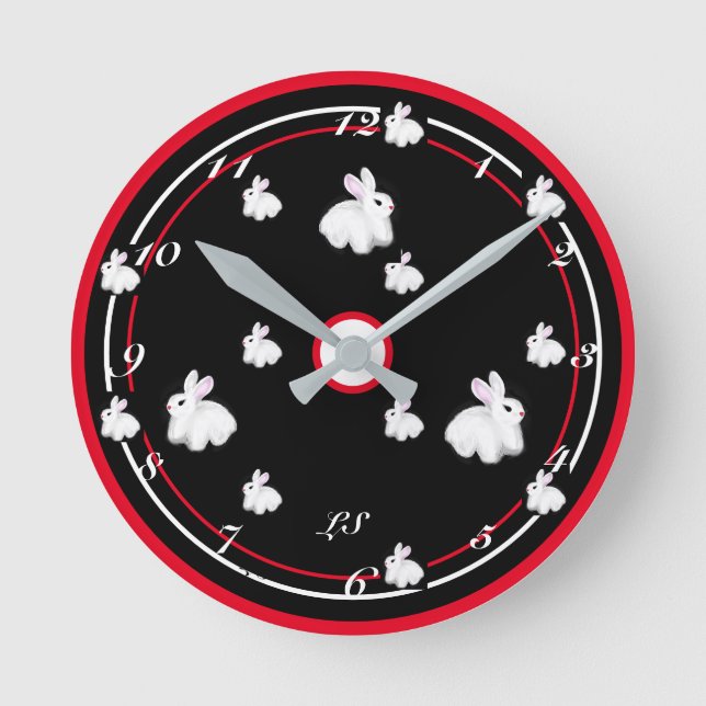 Reloj Redondo Mediano Dibujo digital conejos cortos LS  (Anverso)
