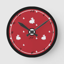 Reloj Redondo Mediano Dibujo digital conejos lindos color rojo LS 