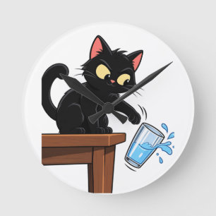Reloj Redondo Mediano Dibujo divertido de gato negro con humor sarcástic