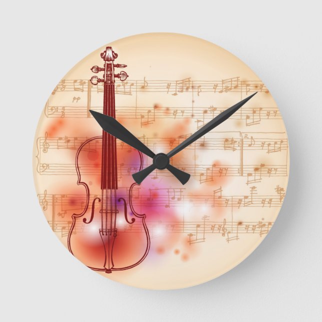 Reloj Redondo Mediano Dibujo en el fondo acuarela del violín (Anverso)