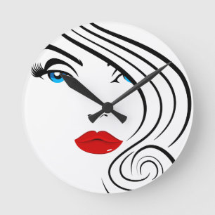 Reloj Redondo Mediano Dibujo hermoso de la cara del modelo de moda
