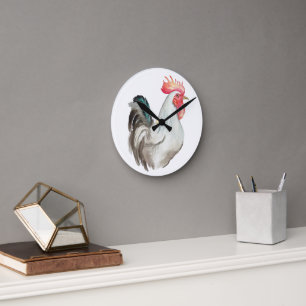 Reloj Redondo Mediano Dibujo manual de acuarela de un gallo