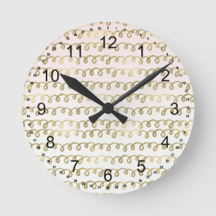 Reloj Redondo Mediano Dibujo Ondulado de Melocotón Dorado