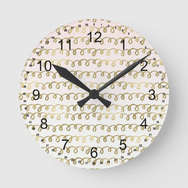 Reloj Redondo Mediano Dibujo Ondulado de Melocotón Dorado (Anverso)