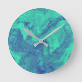 Reloj Redondo Mediano Difusión verde azul abstracta