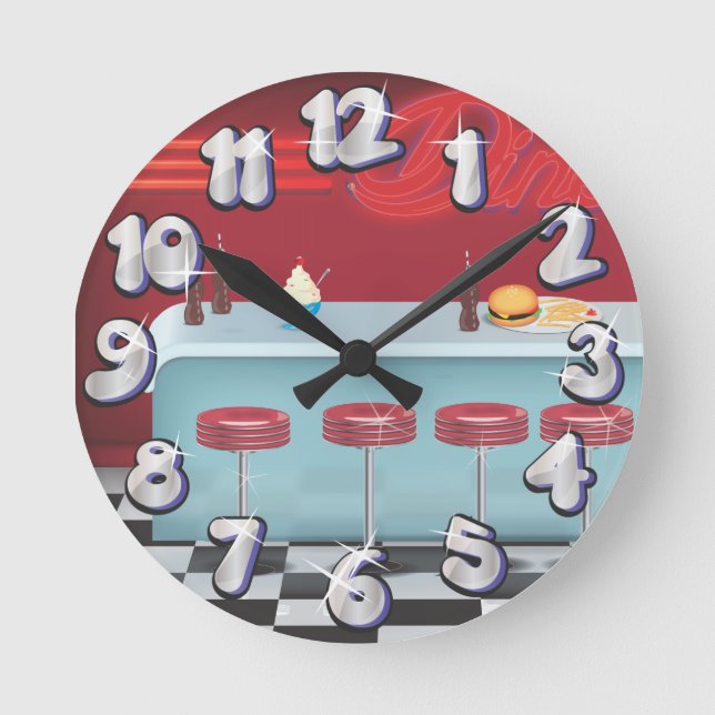 Reloj Redondo Mediano Diner Americano Clásico (Anverso)
